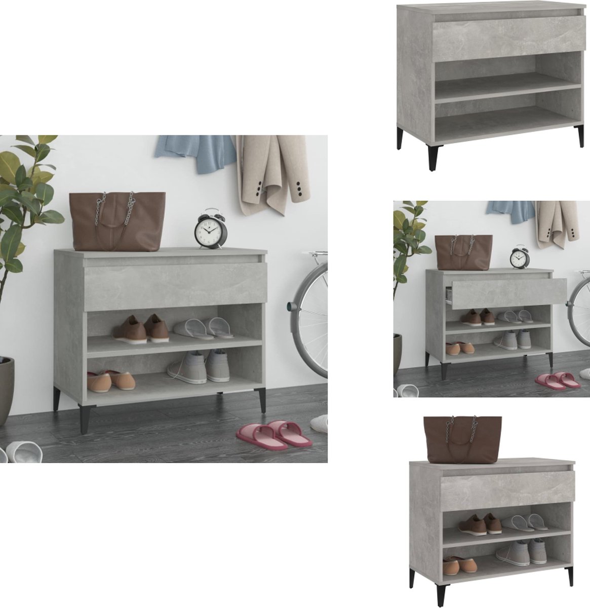 vidaXL Schoenenrek - Schoenenrekken - Opbergrek Voor Schoenen - Schoenenstellage - Schoenenkast 70x36x60 cm bewerkt hout betongrijs (8721096810565)