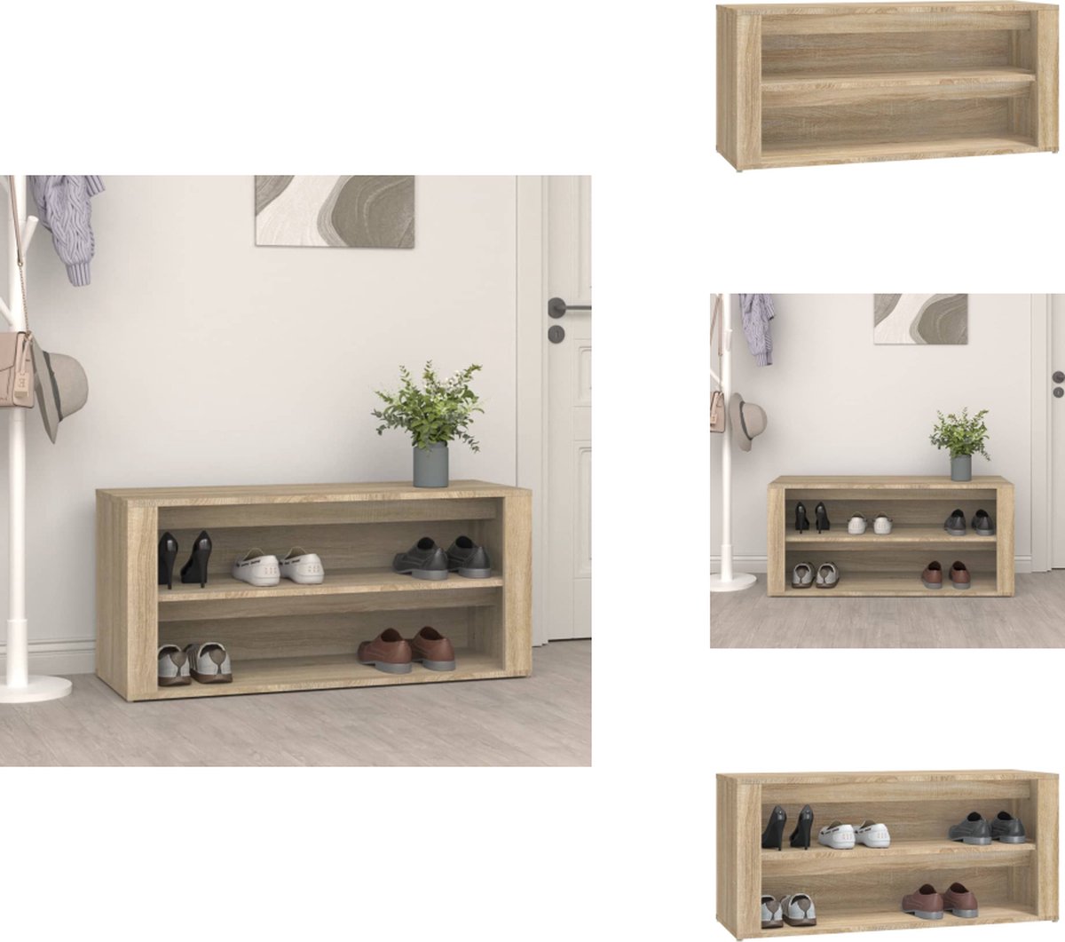 vidaXL Schoenenrek - Schoenenrekken - Opbergrek Voor Schoenen - Schoenenstellage - Schoenenrek 100x35x45 cm bewerkt hout sonoma eikenkleurig (8721032944514)
