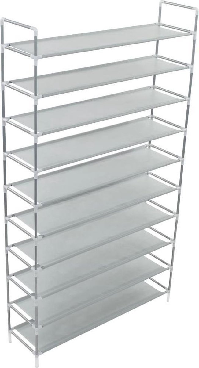 vidaXL - Schoenenrek - met - 10 - schappen - metaal - en - nonwoven - stof - zilverkleur (8718475583479)