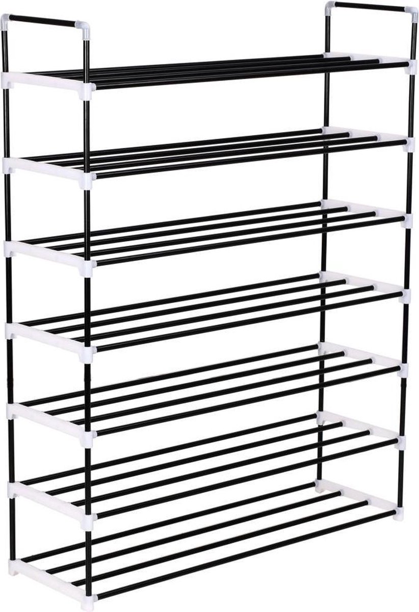 vidaXL - Schoenenrek - met - 7 - schappen - metaal - en - kunststof - zwart (8718475583431)