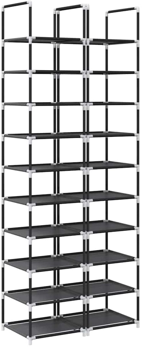 vidaXL - Schoenenrekken - 2 - st - 33x33x174 - cm - vliesvrij - 10-laags - zwart (8721158510129)