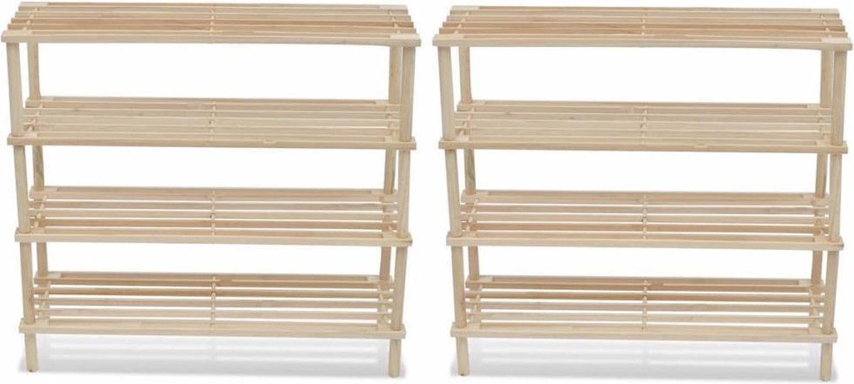 vidaXL - Schoenenrekken - met - 4 - schappen - 2 - st - massief - vurenhout (8718475879299)