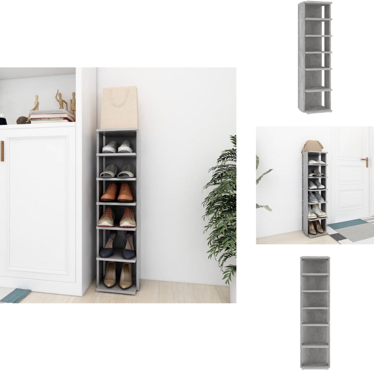 vidaXL Schoenrek - Schoenrekken - Schoenenrek - Schoenenrekken - Schoenenkast 27,5x27x102 cm bewerkt hout betongrijs (8721096939365)