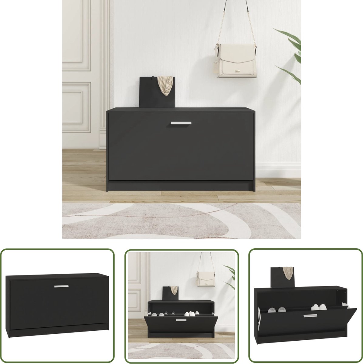 vidaXL Schoenuitleg - Schoenenbank - Schoenenbank 80x24x45 cm bewerkt hout zwart - Houten Bank - Kast Voor Schoenen - Bergruimte (8721032291083)