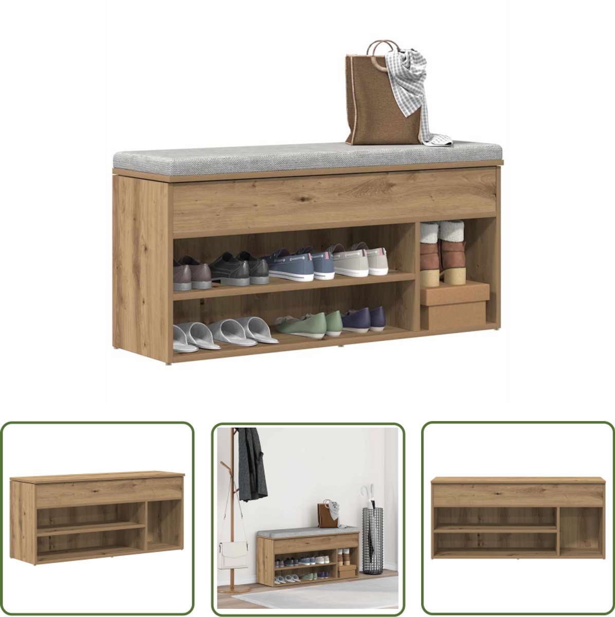 vidaXL Schoenuitlegers - Schoenenbank - Schoenenbank 102x30,5x45 cm bewerkt hout artisanaal eikenkleur - Houten Schoenenrek - Bergruimte - Kunststof Schoenenbak (8025340425537)