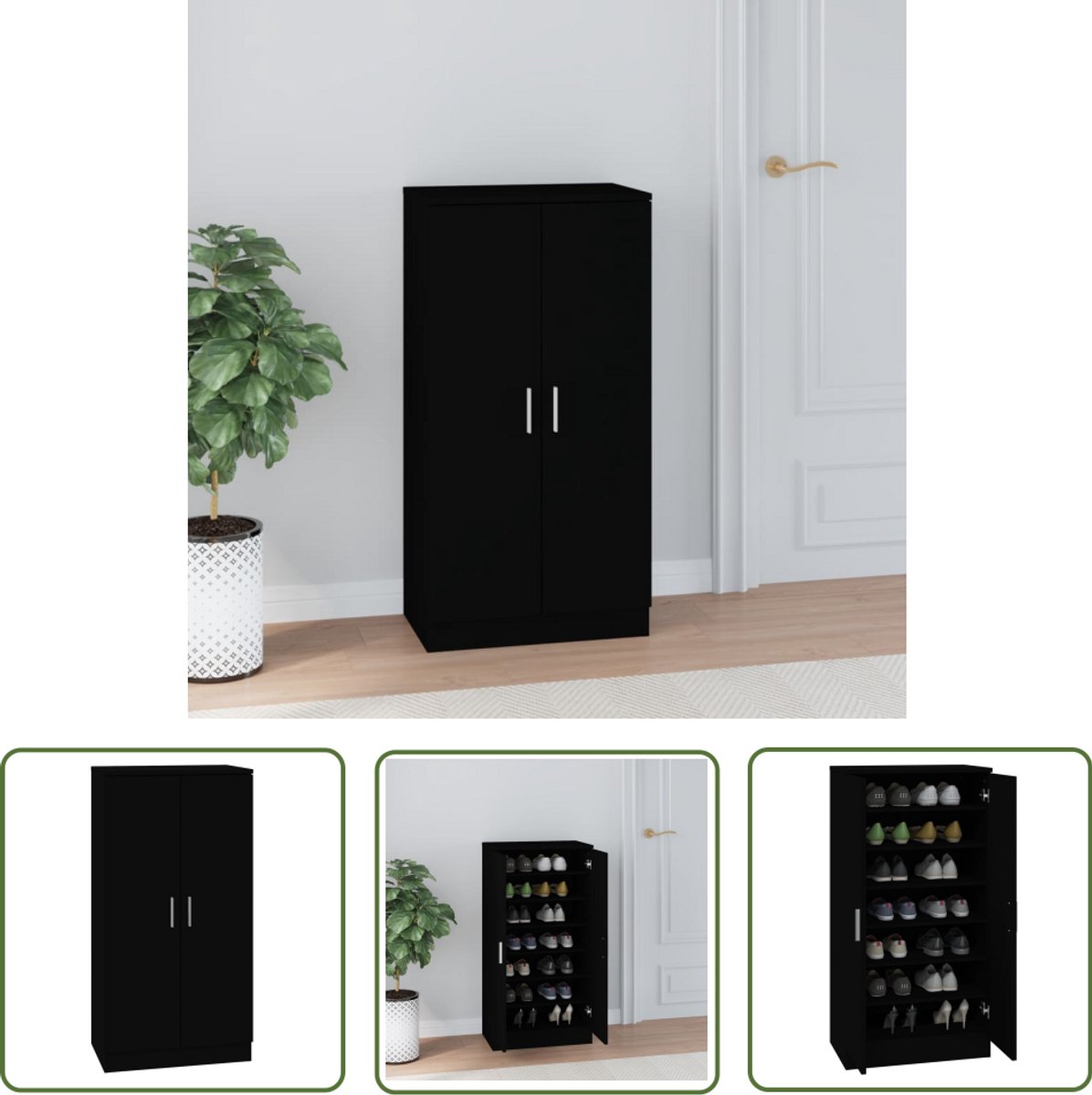 vidaXL Zwarte Schoenenkast - Schoenenkast - Schoenenkast 55x35x108 cm bewerkt hout zwart - Houten Schoenenkast - Schoenenopbergers - Organisatie Kast (8005624306479)