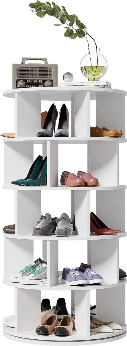 1 stuk - Draaiend schoenenrek - wit en rond - 5 lagen - 115 cm hoog - 60 cm breed (9585102692823)