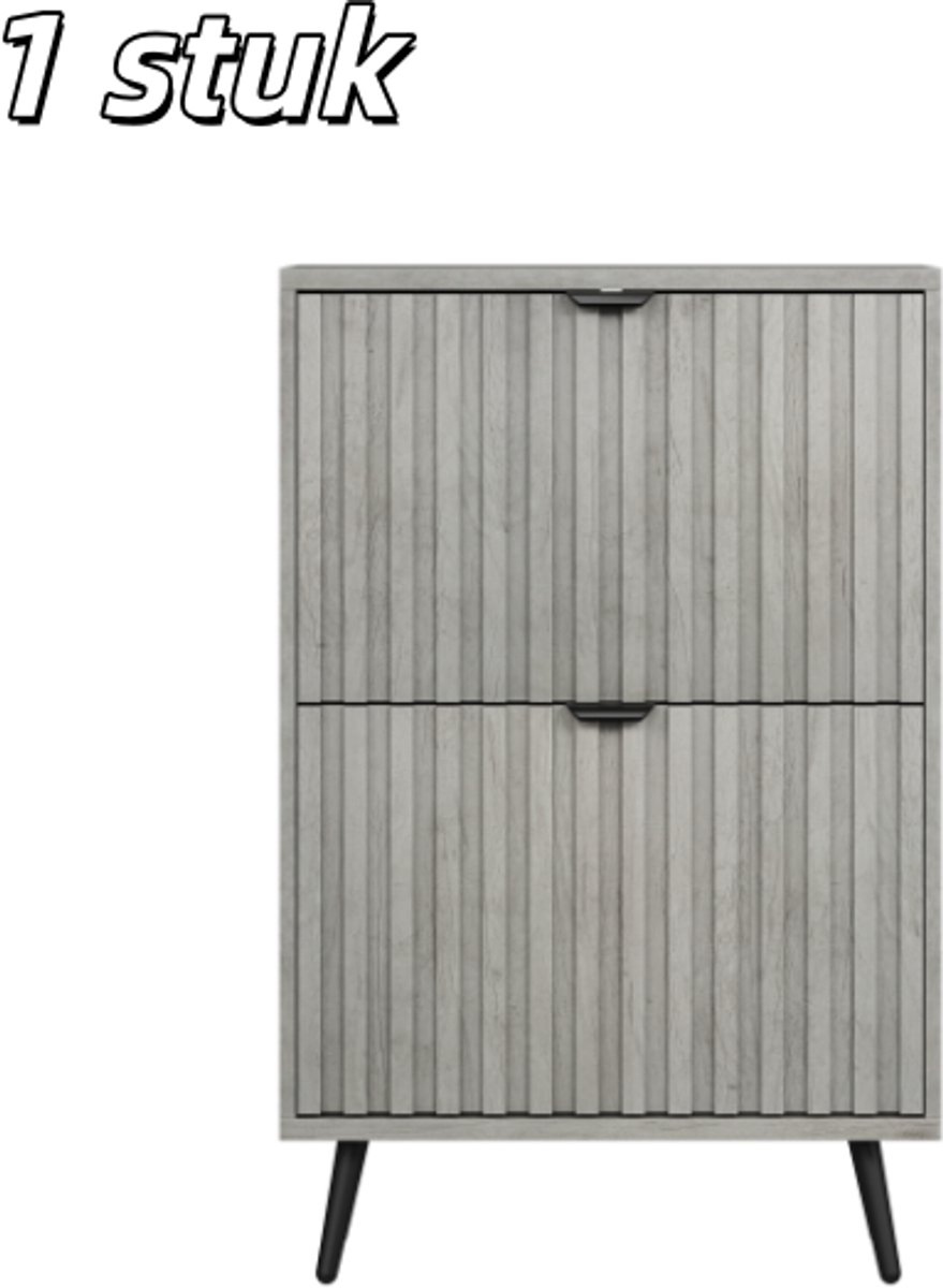 1 stuk - Schoenenkast - Inbouw schoenenkast - Met een 60 cm breed, grijs inbouwdesign - Met 2 uittrekbare lades - Kan gebruikt worden als vrijstaande schoenenkast in de hal, gang, woonkamer of kledingkast - Grijs (8026542494437)