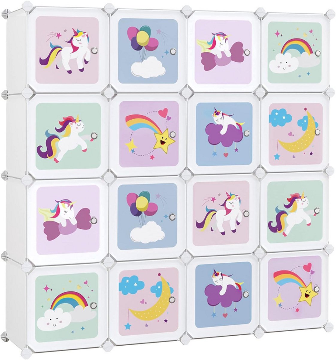 16 Vaks Opbergkast - Modulaire Kubus Kast Met Deuren - Kunststof Schoenenrek En Kinderkast - Multifunctionele Opbergoplossing Voor Schoenen Speelgoed En Kleding - Wit - 123 X 31 X 123 Cm (8721521226381)