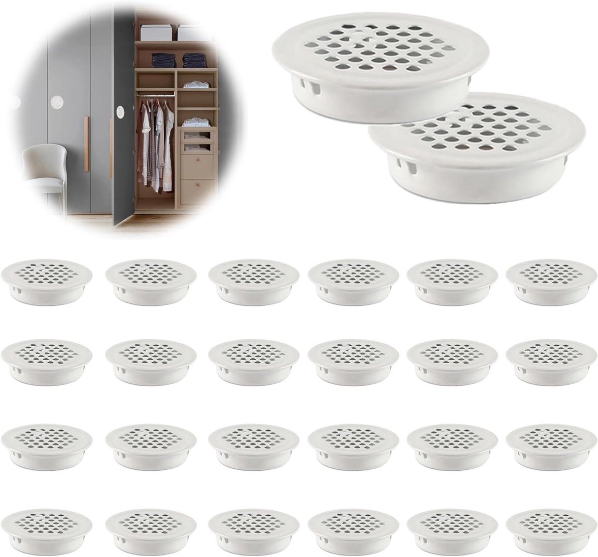 24 stuks ronde ventilatieroosters 35 mm wit roestvrij staal ontluchtingsgat voor schoenenkast keukenkast boekenkast kledingkast (6153008486483)