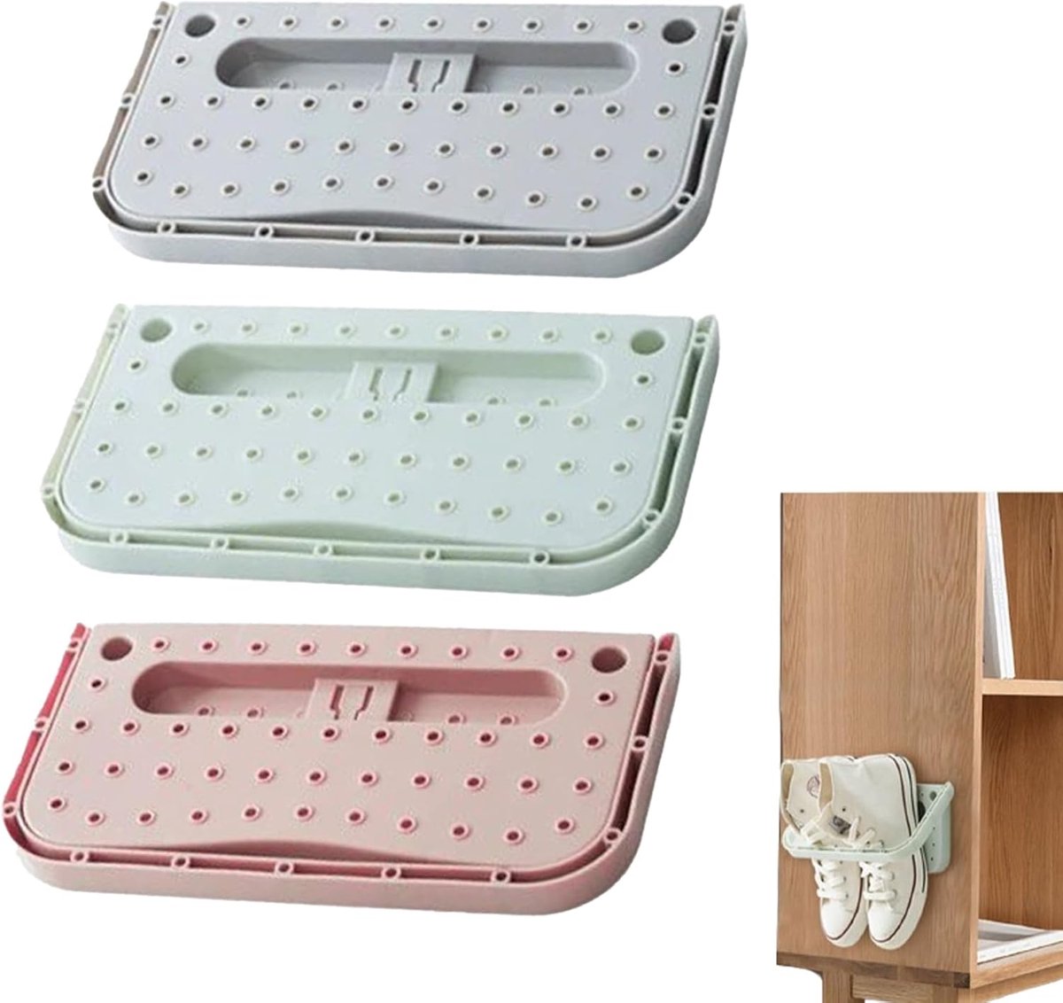 3 Pcs Vouwbare Schoenhouder - Muurbevestigd Plastic Schoenhouder - Opvouwbaar voor Voordeur, Badkamer (6153349160127)