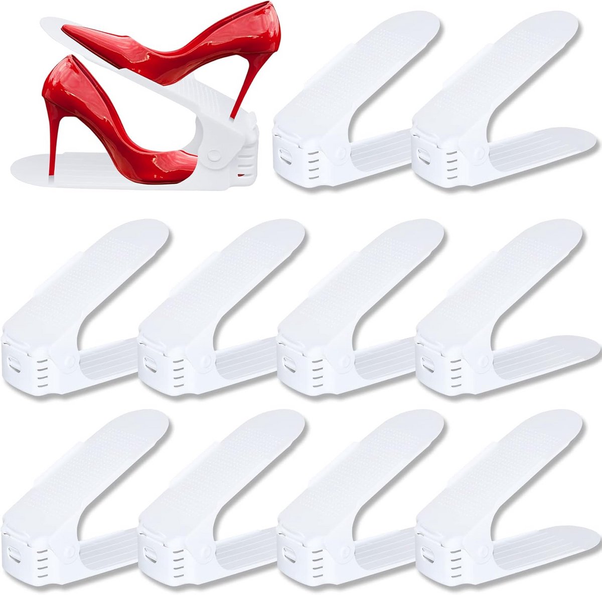 30x Verstelbare Schoenopbergers Set - Stapelbaar en Ruimtebesparend Schoenenrek (Wit) (9101074251204)