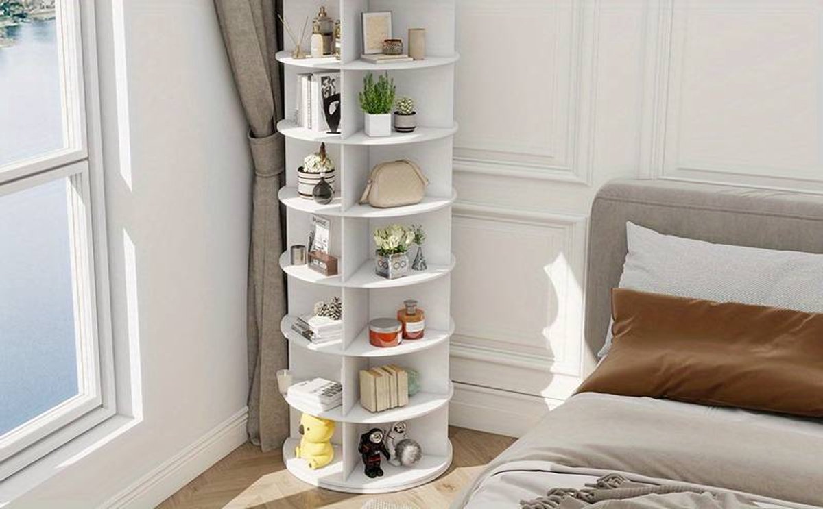 360° Draaibare Schoenenrek Toren - 5/6/7-Laags Verticale Lazy Susan Carrousel - Rond Opbergrek voor Schoenen, Hoeden en Handtassen (5487571961025)