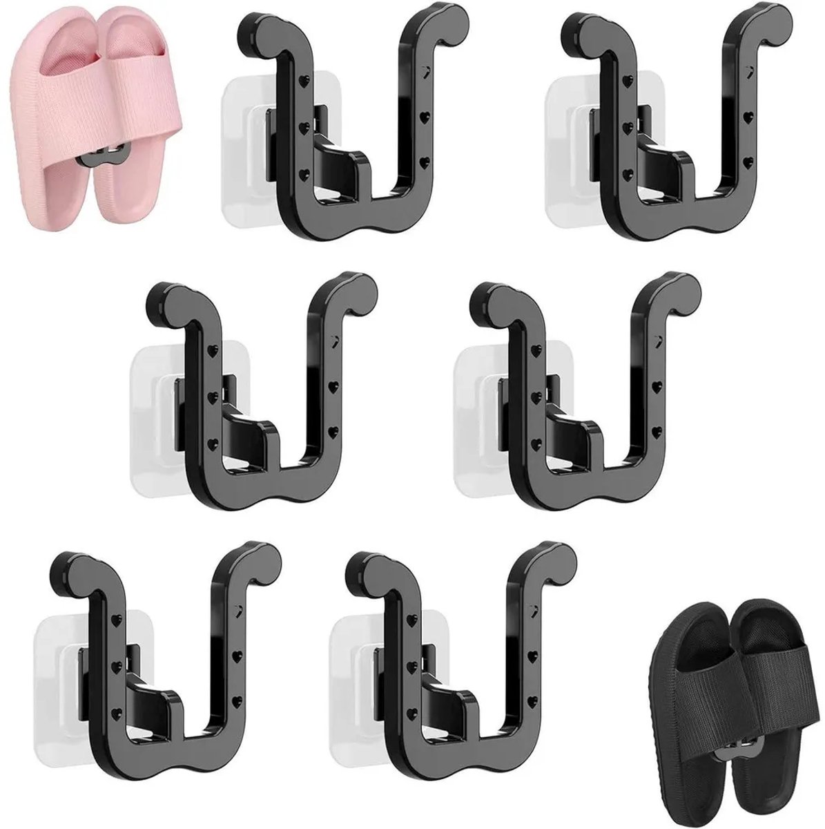 6-delige schoenenrekset Geschikt voor wandmontage, boren niet nodig, zwart. (6445706648318)