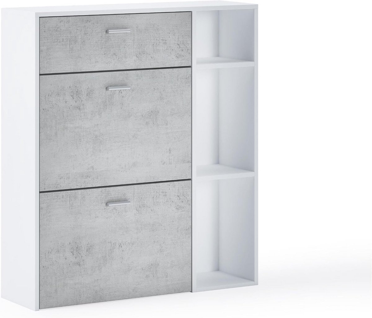 Brede Schoenenkast met 2 Draaideuren en Lade - Kapaciteit voor 12 Paar - Grijs/Eiken (9101074748735)