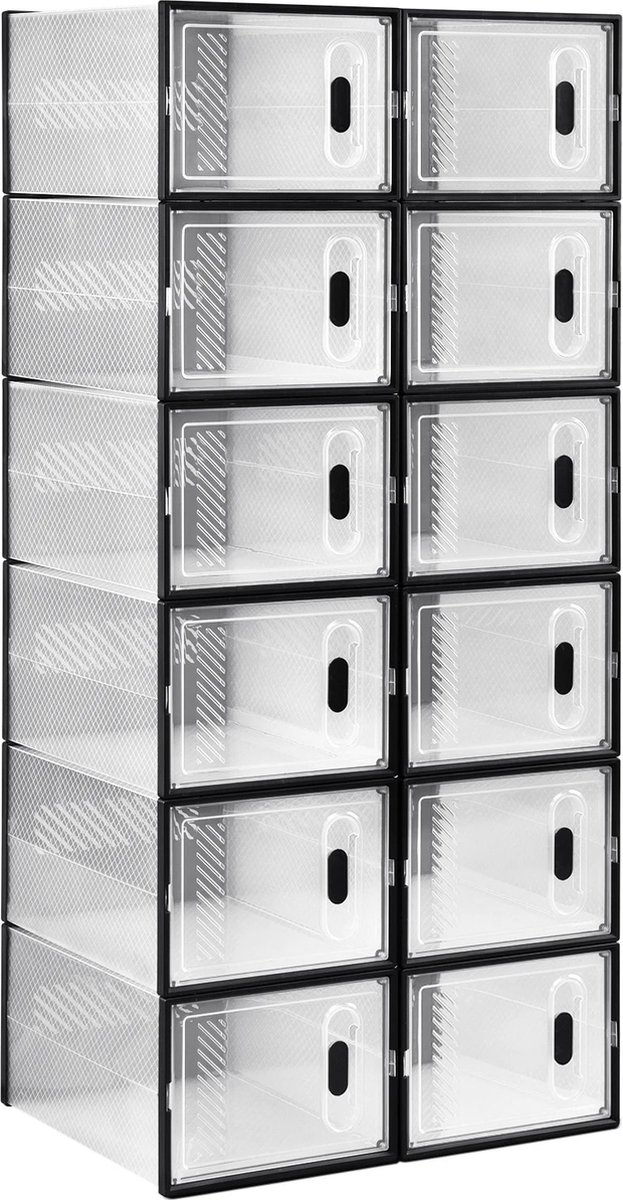BukkitBow - Opvouwbare Schoenenkast - Stapelbare Schoenendozen - Doorzichtig - 12 Stuks (8721048803324)