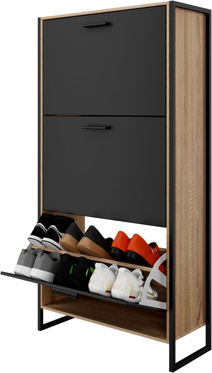 CASABEL schoenenkast van MDF en ijzer, schoenenkast voor de hal met ruimte voor 18 paar schoenen, afmetingen: 23,5 x 63 x 119 cm (4895267128095)