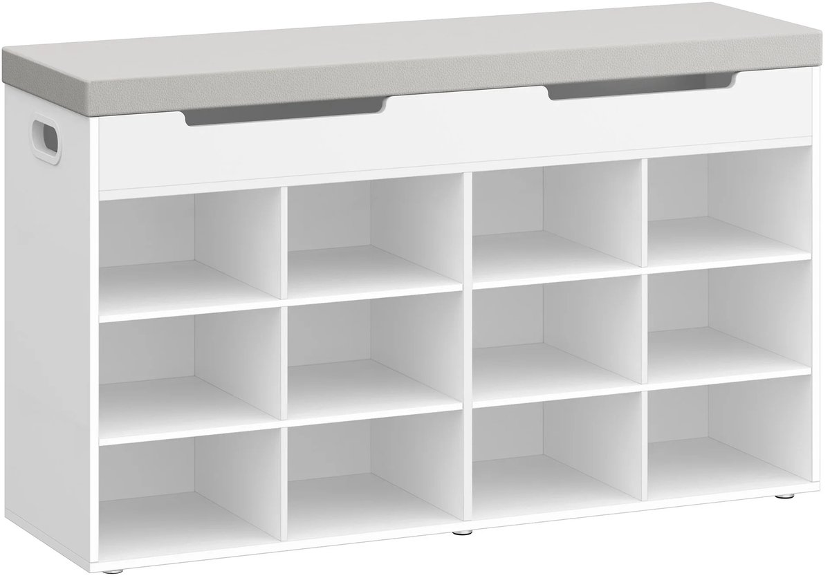 CINK Home Schoenenbank met Zitting - Schoenenrek met 12 Vakken - Opbergbank met Kussen & Verborgen Opbergruimte - Wit (9505571556648)