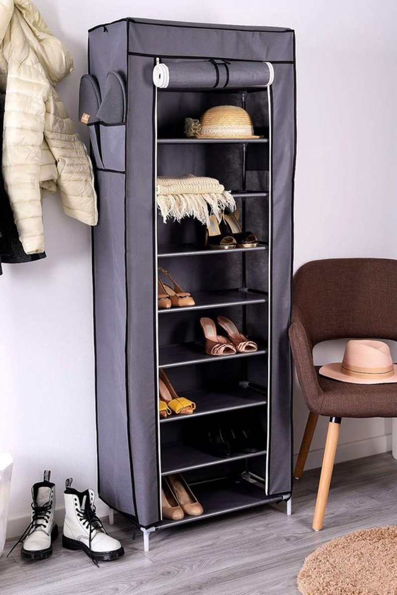 Candala Schoenenkast smal schoenenrek met vliesbekleding 160x60x30 cm grijs (8721531622630)