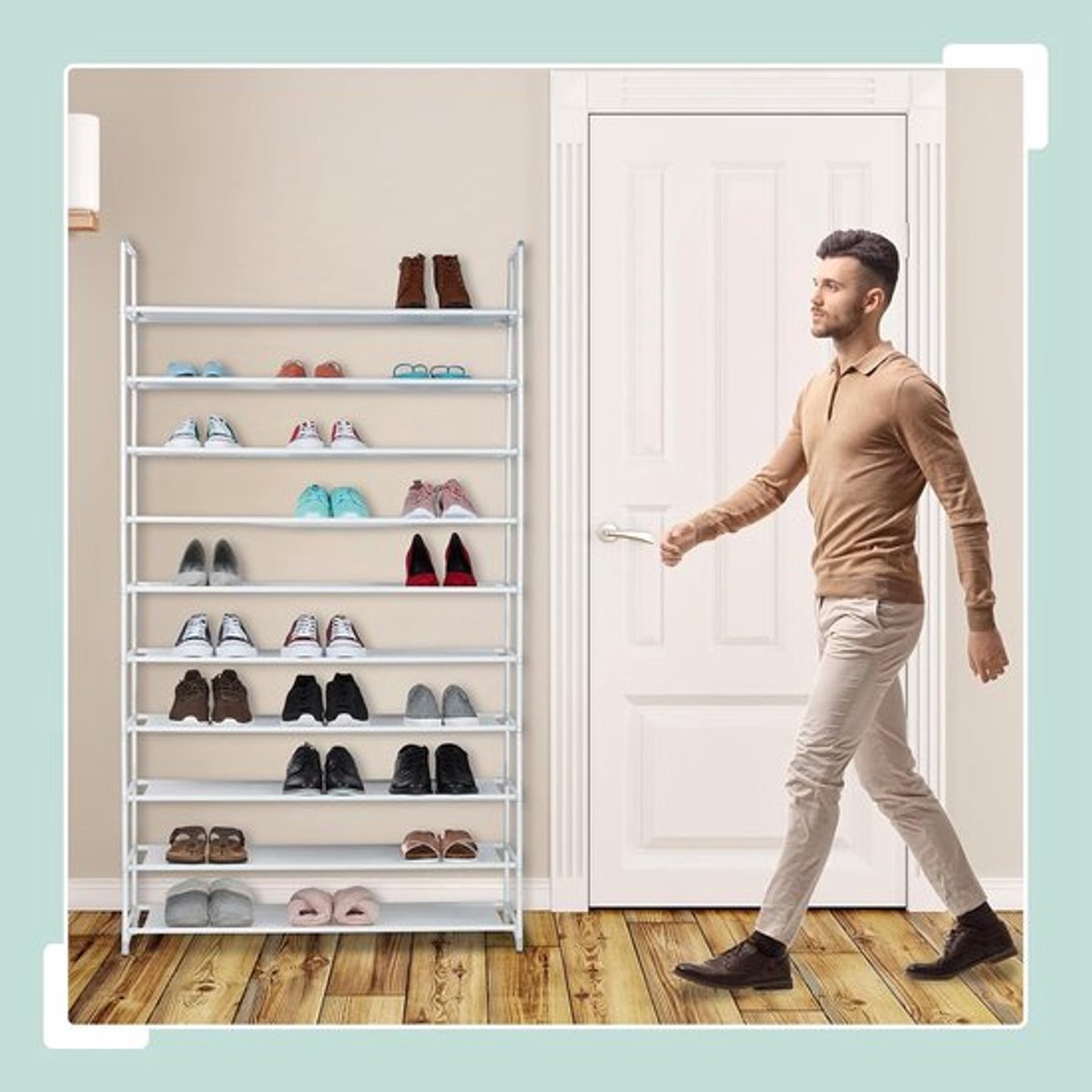 Candala - schoenenrek, stof, 50 paar schoenen, 10 etages, XXL schoenenkast, HBD: 175,5x100x29 cm, wit (8721531622913)