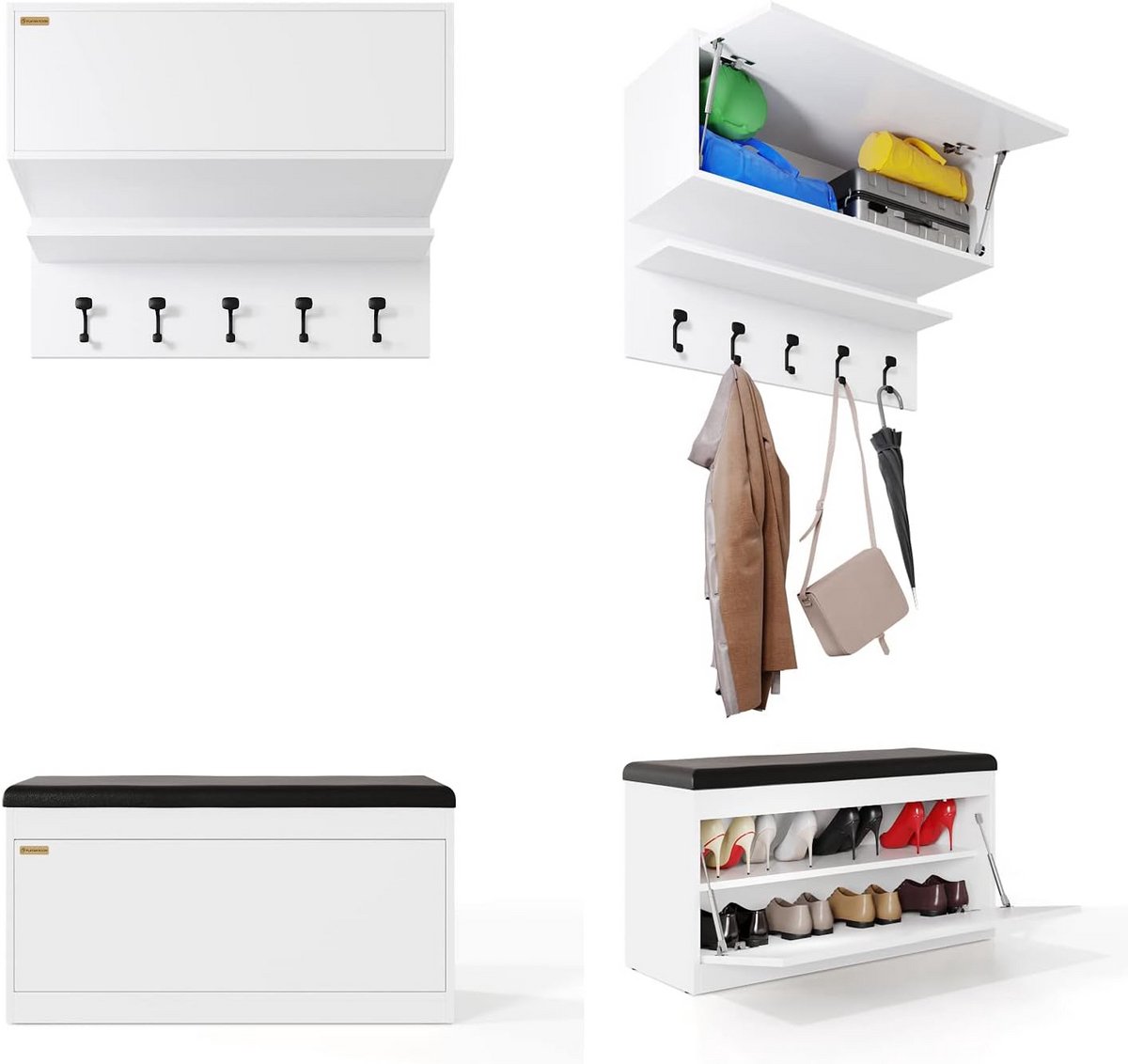 Complete Garderobeset 3-Delig voor Hal - Kast, Paneel en Schoenmeubel - 100 cm Breed (9101078867074)