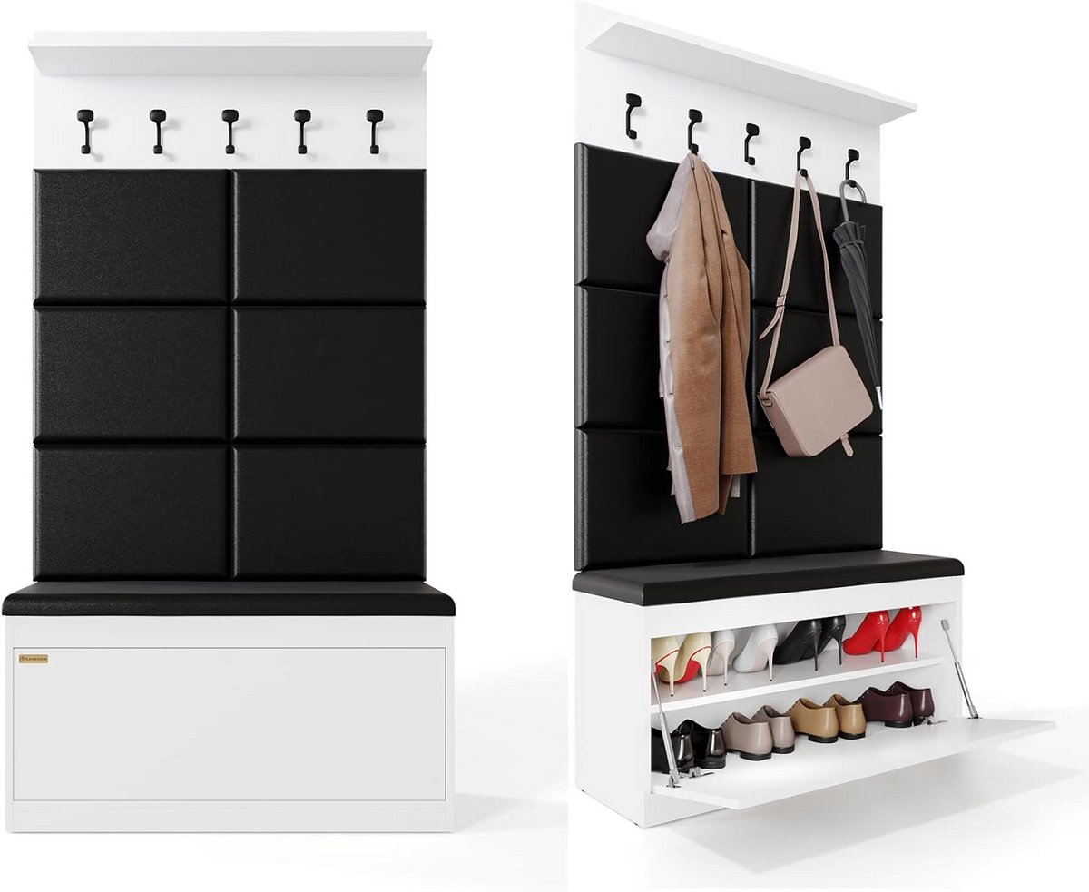 Complete Garderobeset Halmeubel met Schoenenkast Wandpaneel en Kledinghaak 100 cm (9101078869757)