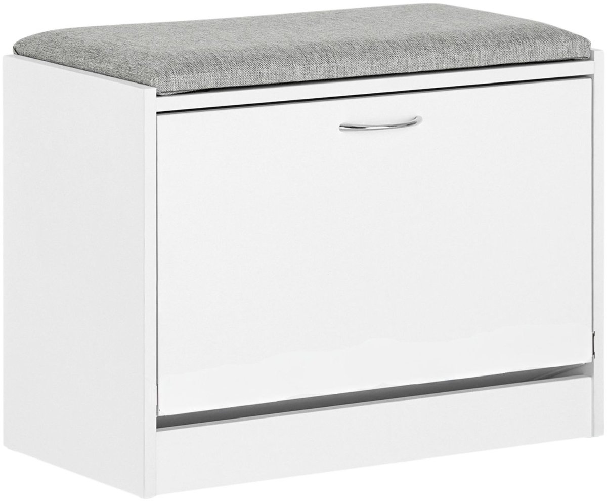 DoneMore® - schoenenbank - schoenenrek met zitkussen - opklapbare klep - compact en ruimtebesparend - wit met lichtgrijs kussen - 60 x 30 x 46 cm - 12 kg (6153244681611)