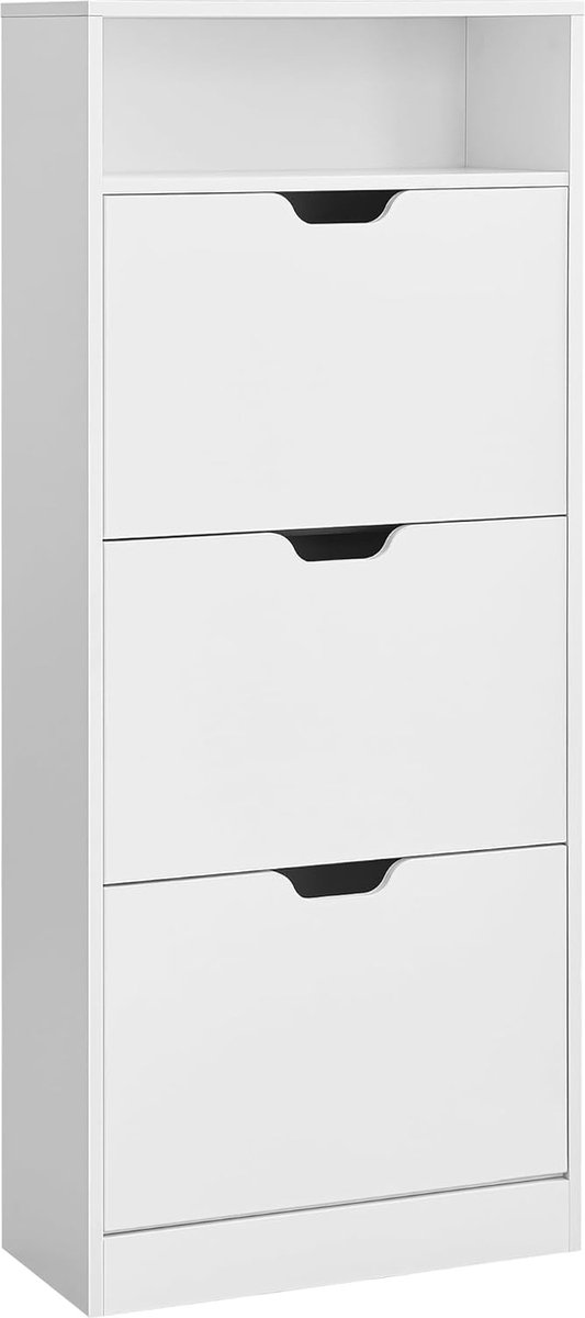 FurnStar - Schoenenkast Met 3 Kleppen - Schoenenrek - Open Vak - Verstelbare Scheidingswand - Voor 14-18 Paar Schoenen - Voor De Hal - 24 X 60 X 139 cm - Wolkenwit (8683420404096)