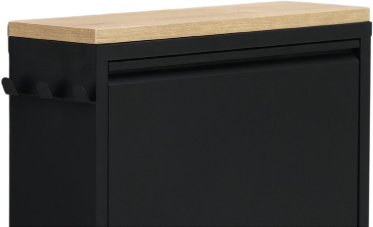 Furni24 Schoenenkast met accessoires, zwart, 2 deuren, 52x15x73 cm, saffier eiken decor (8684032205170)