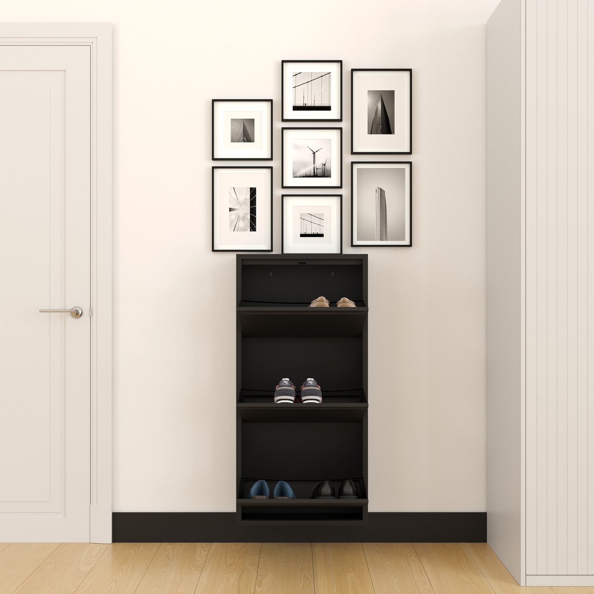 Furni24 Shoe closet, metaal 50 x 15 x 103,5 cm, zwart RAL 9005 (8684032201837)