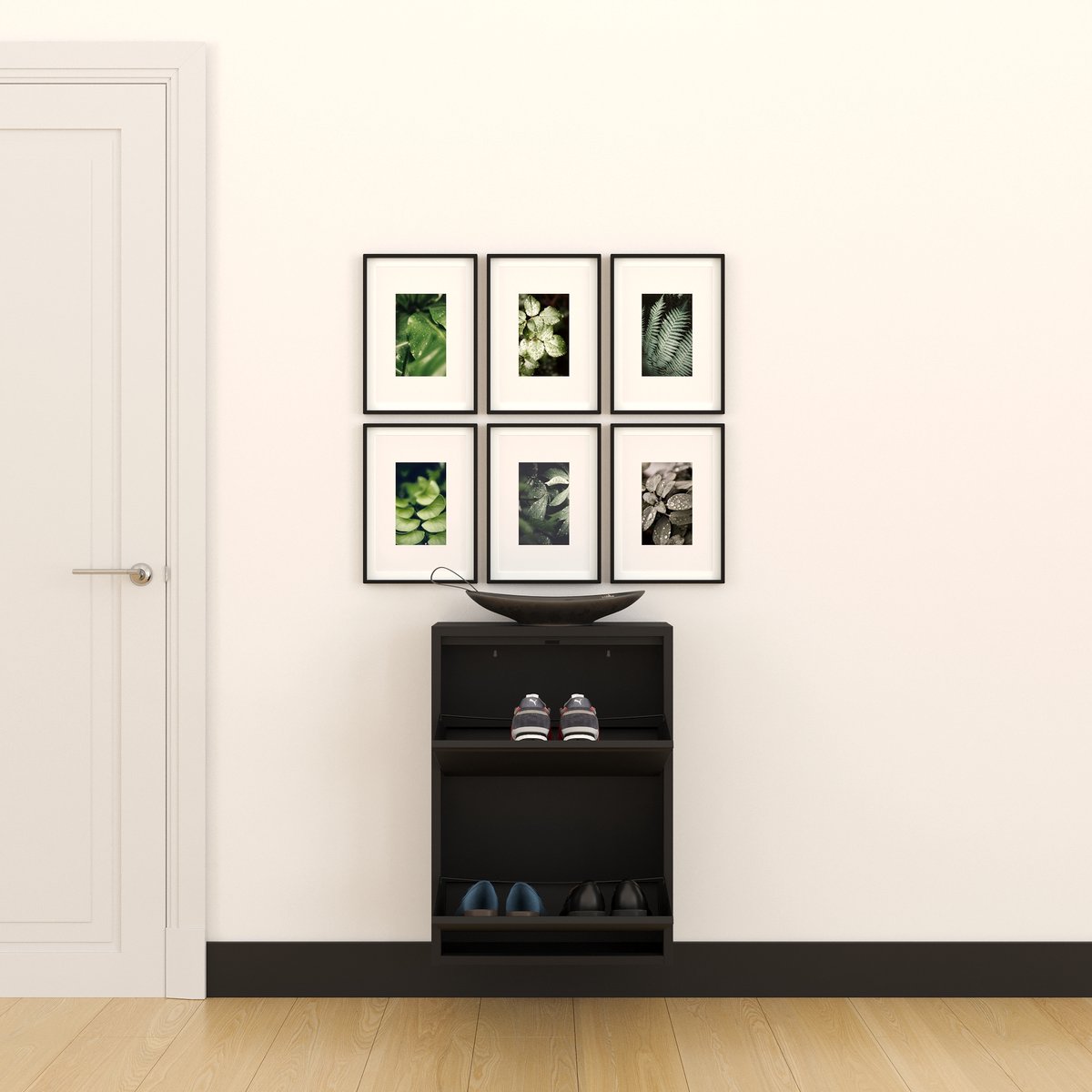 Furni24 Shoe closet, metaal 50 x 15 x 70,5 cm, zwart RAL 9005 (8684032201899)