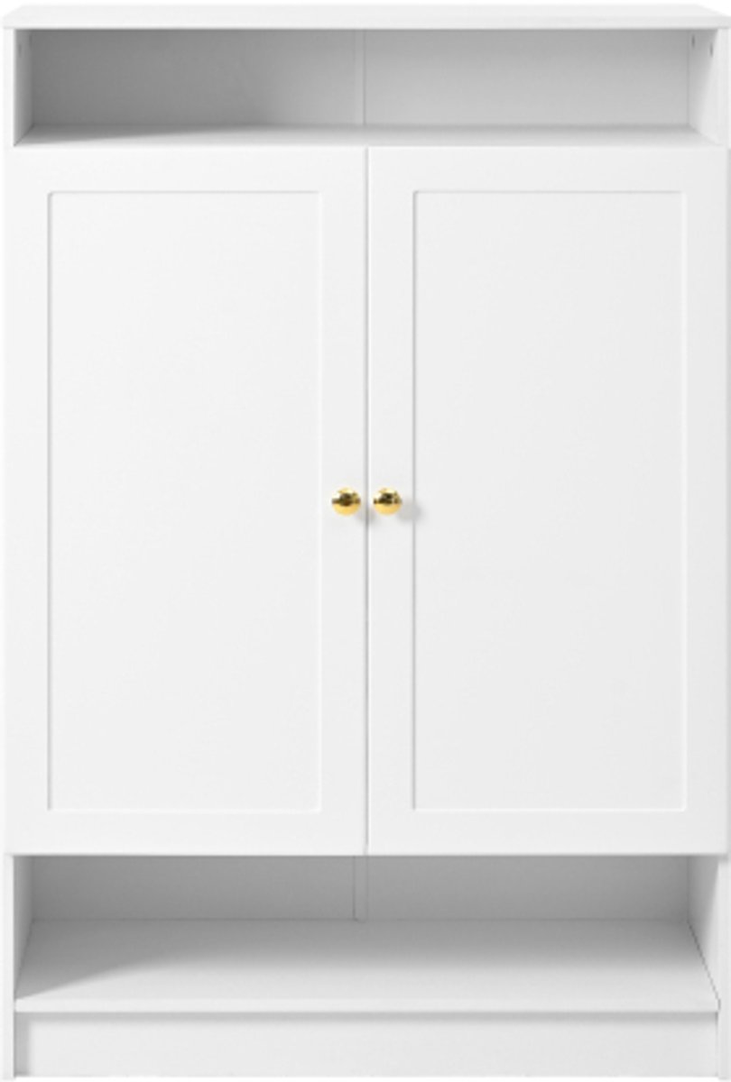 Gotagee Moderne schoenenkast met verstelbare planken, gouden handgrepen, schoenenkast met 2 deuren, wit, B73/D34/H109 (4255839445225)