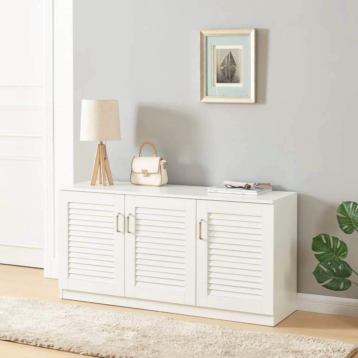 Grote Witte Schoenenkast met 6 Legplanken en 3 Geventileerde Deuren - Ideale Hoge Opberger (9101060907658)