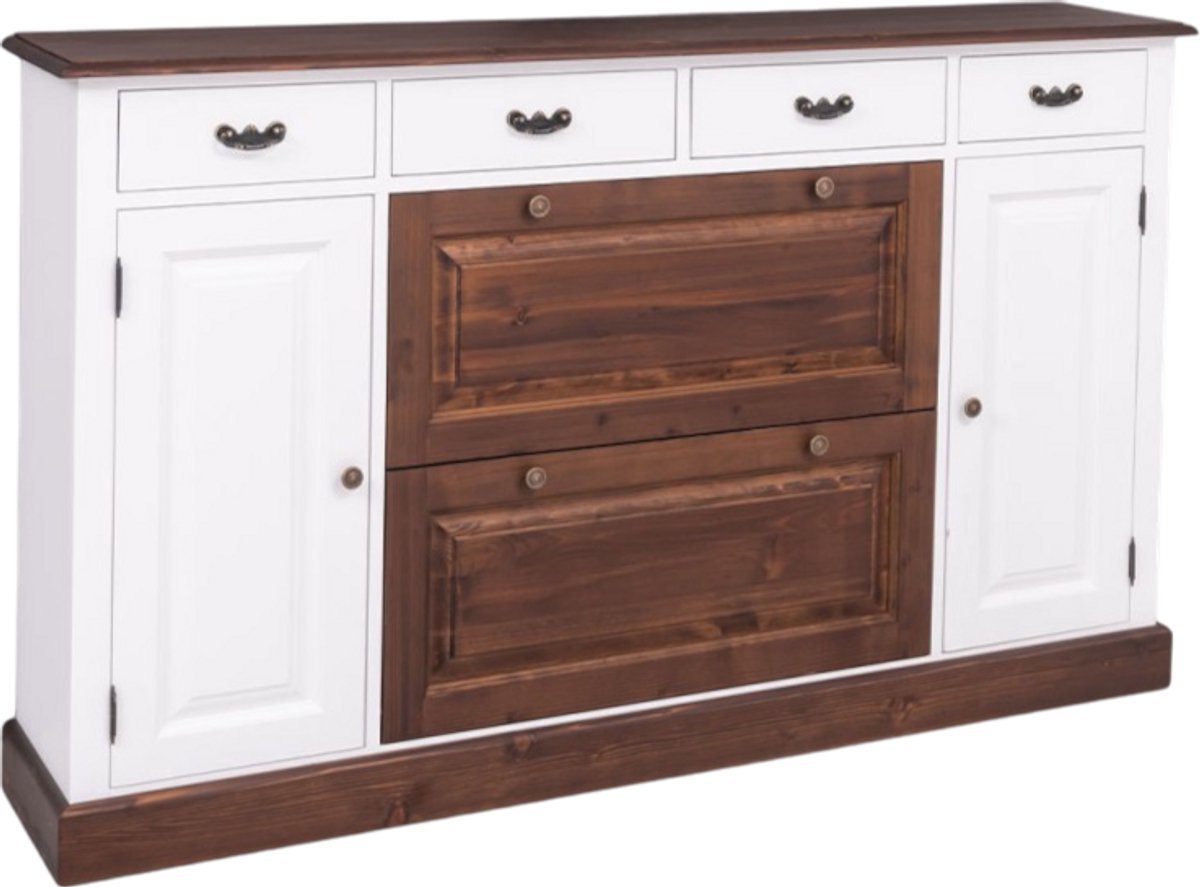 Grote landelijke houten schoenenkast met kleppen voor schoenen, lades en opbergruimte - wit (PS472) (9504791328356)