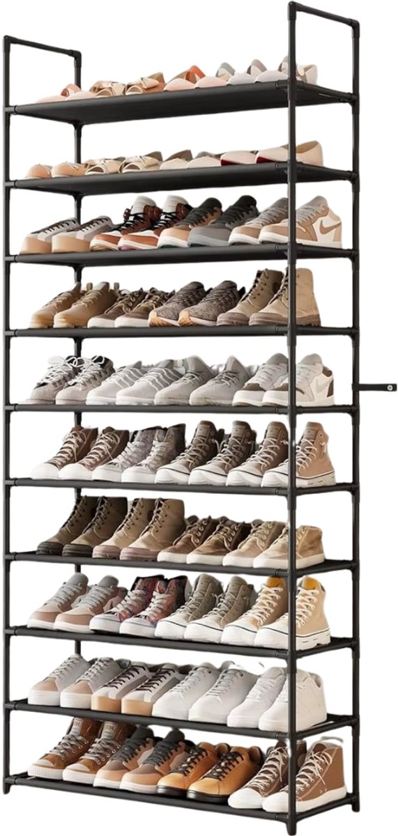 HHHK - Schoenenrek - Schoenenkast - Schoenenkast Zwart - Metaal - Schoenenkastje - Schoenenrek Metaal - 10 Etages - 100x30x176cm (9503352643341)