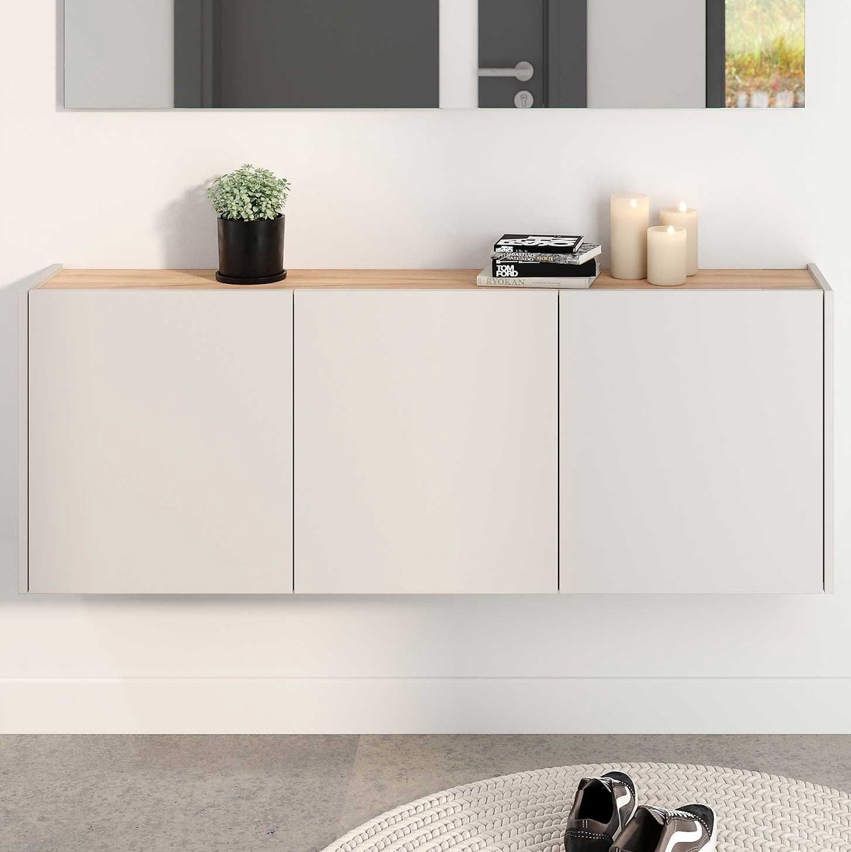 Halkast Lydia - 138x25x52cm - 3 deuren - kasjmier/eikdecor - Germania - Schoenenkast - Beige - Melamine; Spaanplaat (4005949134577)