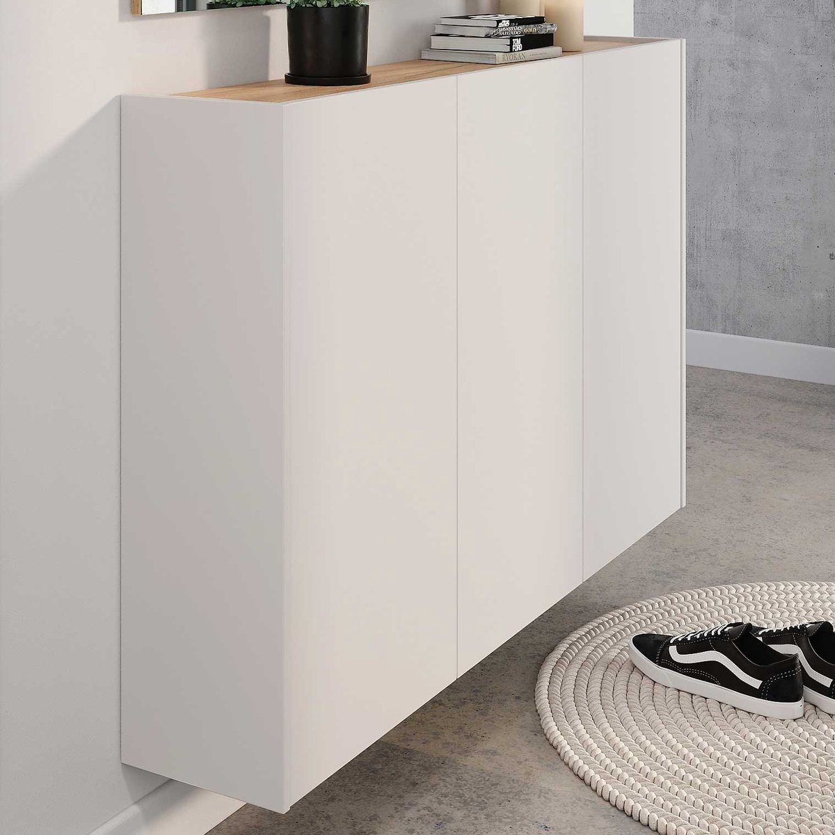 Halkast Lydia - 138x25x87cm - 3 deuren - kasjmier/eikdecor - Germania - Schoenenkast - Beige - Melamine; Spaanplaat (4005949134676)