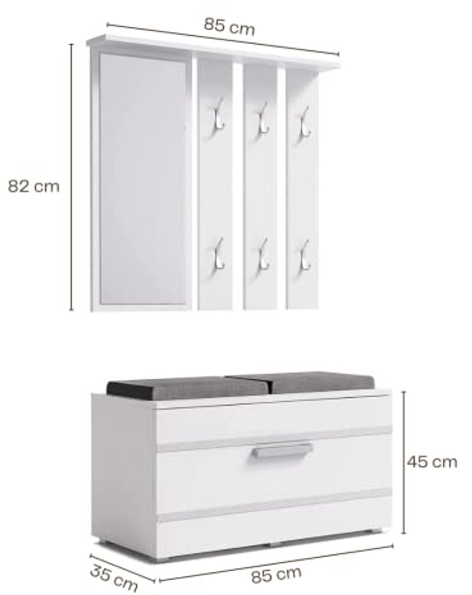 Halmeubelset voor Kleding en Schoenen met Spiegels en Kleerhangers - Compacte Garderobe voor de Gang (6153954073089)