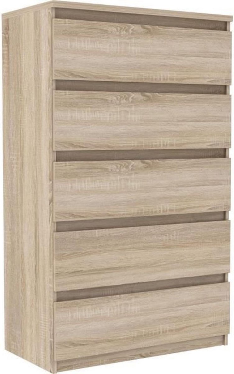 Hoge kast met 5 lades - Sonoma eik - 77,2 x 128 x 42,2 cm (9101072153258)