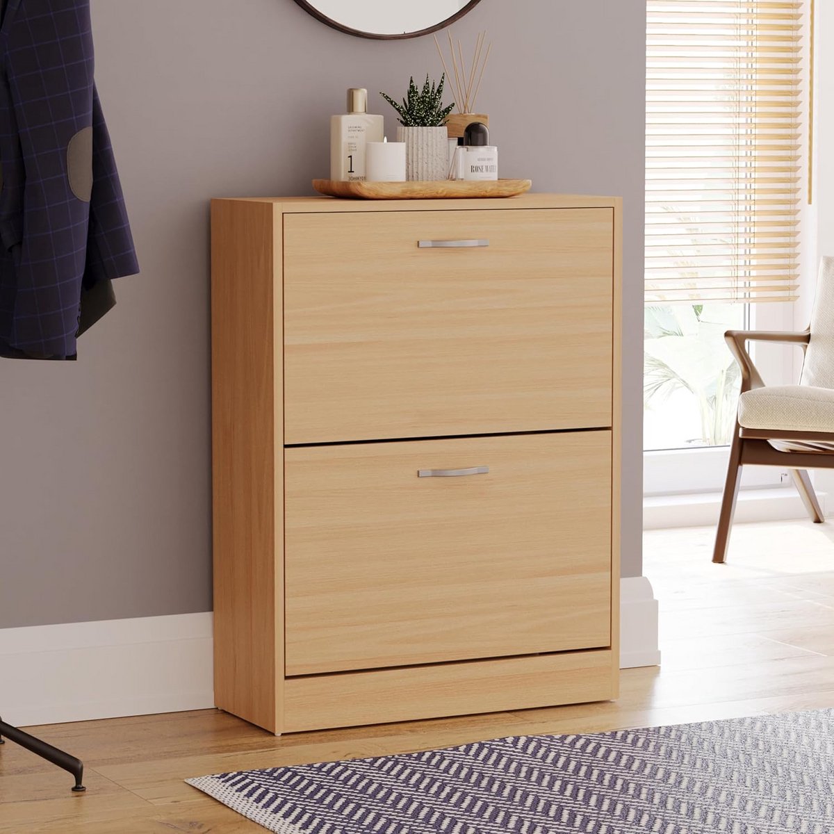 Houten Schoenenkast met 2 Schuiflades - Ruimtebesparende Schoenenopberger van Grenen (9101052097657)