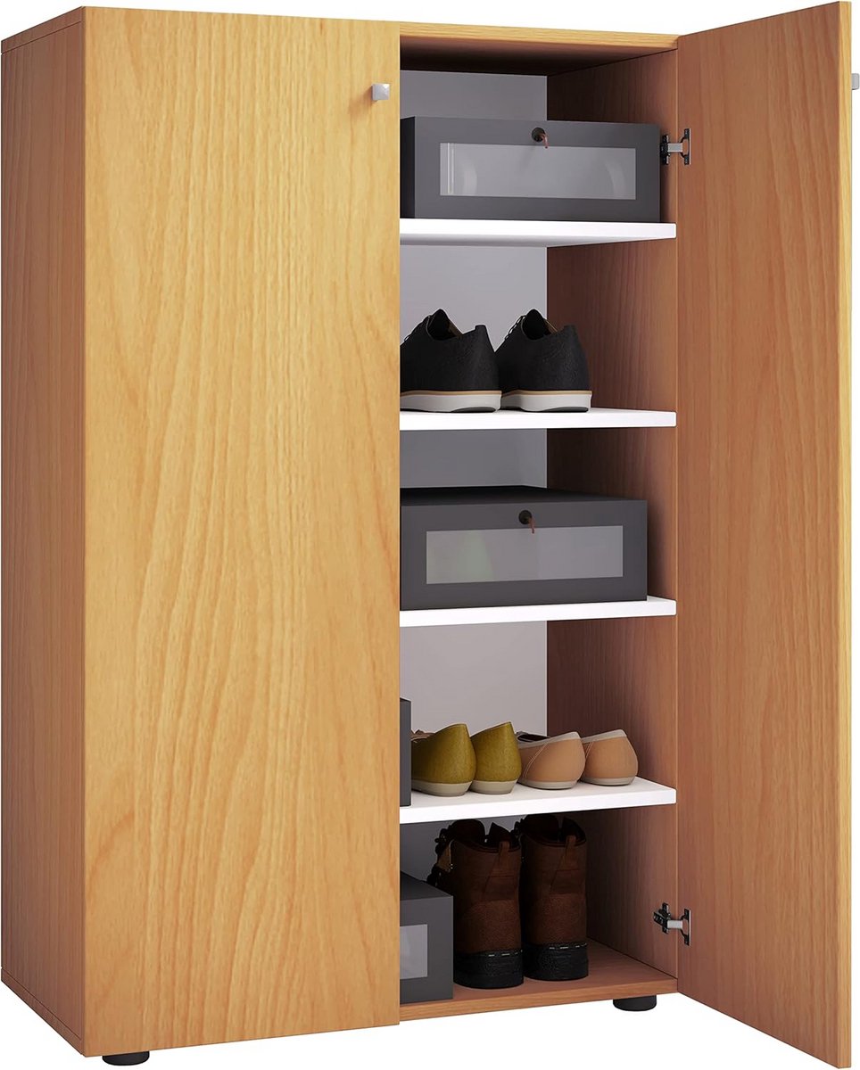 Houten Schoenenkast met 5 Vakken en 2 Draaideuren | Smalle Kast voor Hal of Gang (9101035061644)