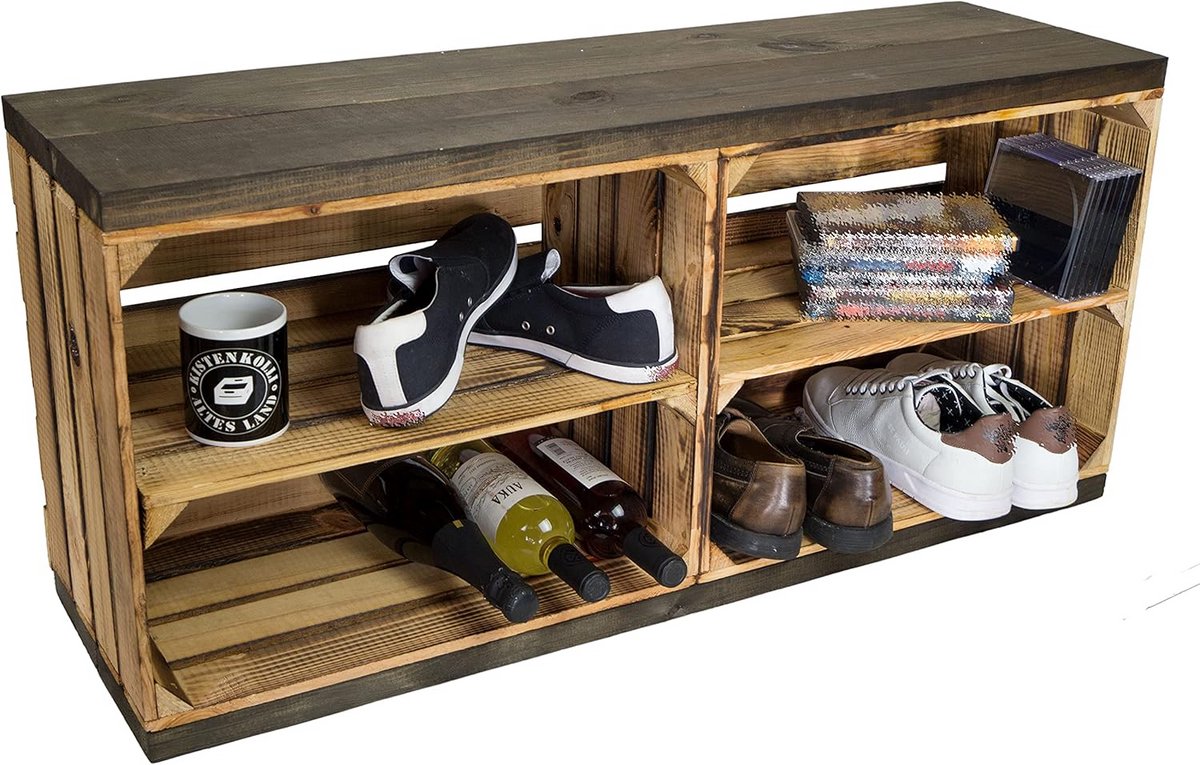 Houten Schoenenkast met Bankje en Opbergruimte - Plankhoogte en Zitmeubel (9101057601170)