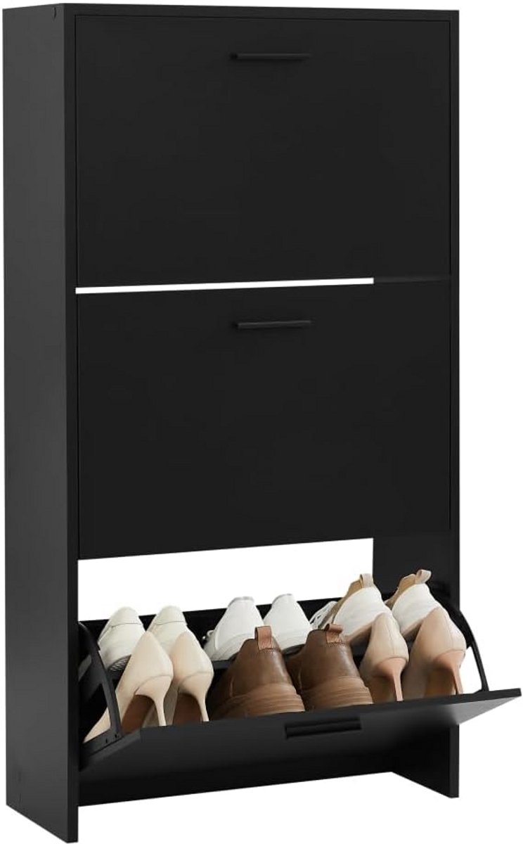 Houten Schoenenkast voor 18 Paar met 3 Vakken - Moderne Schoenenrek voor Hal en Gang (9101075818284)