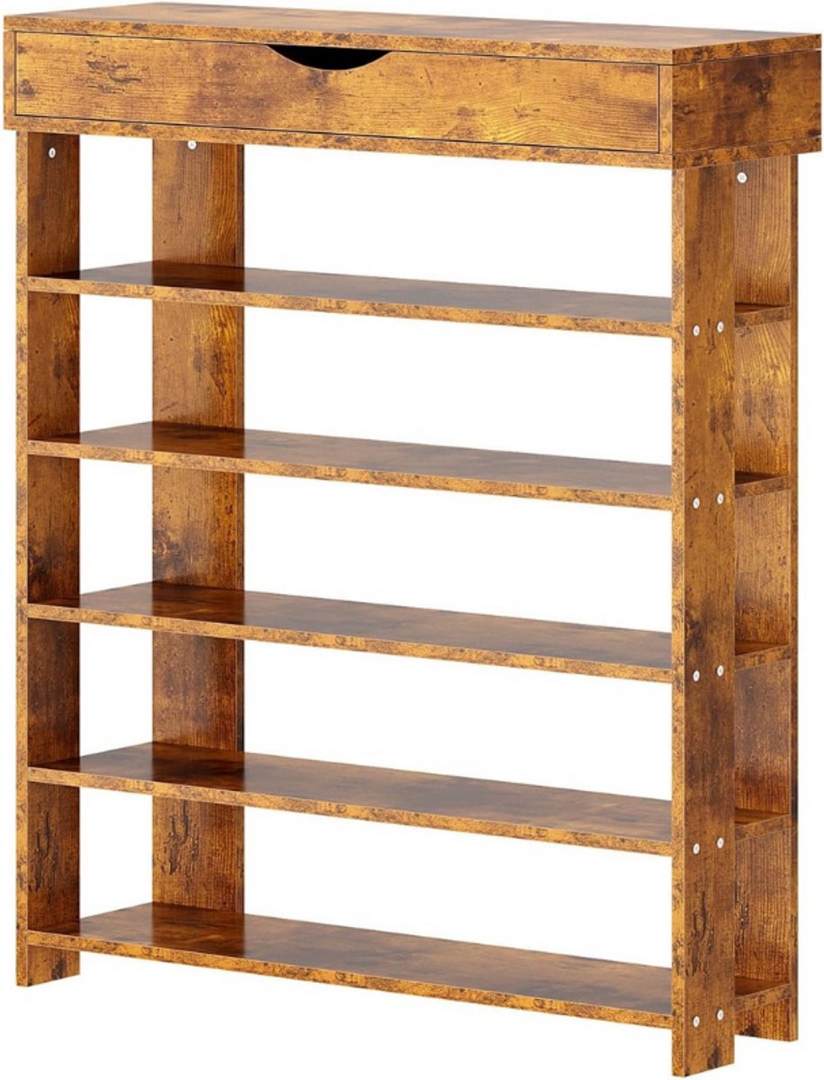 Houten Schoenenrek - 5 Niveaus - Schoenenkast - Staand Rek - Schoenenstandaard Voor 20 Paar Schoenen - Ideaal Voor Hal Gang Trap - 75 X 30 X 94 Cm - Vintage Bruin (8721521226633)