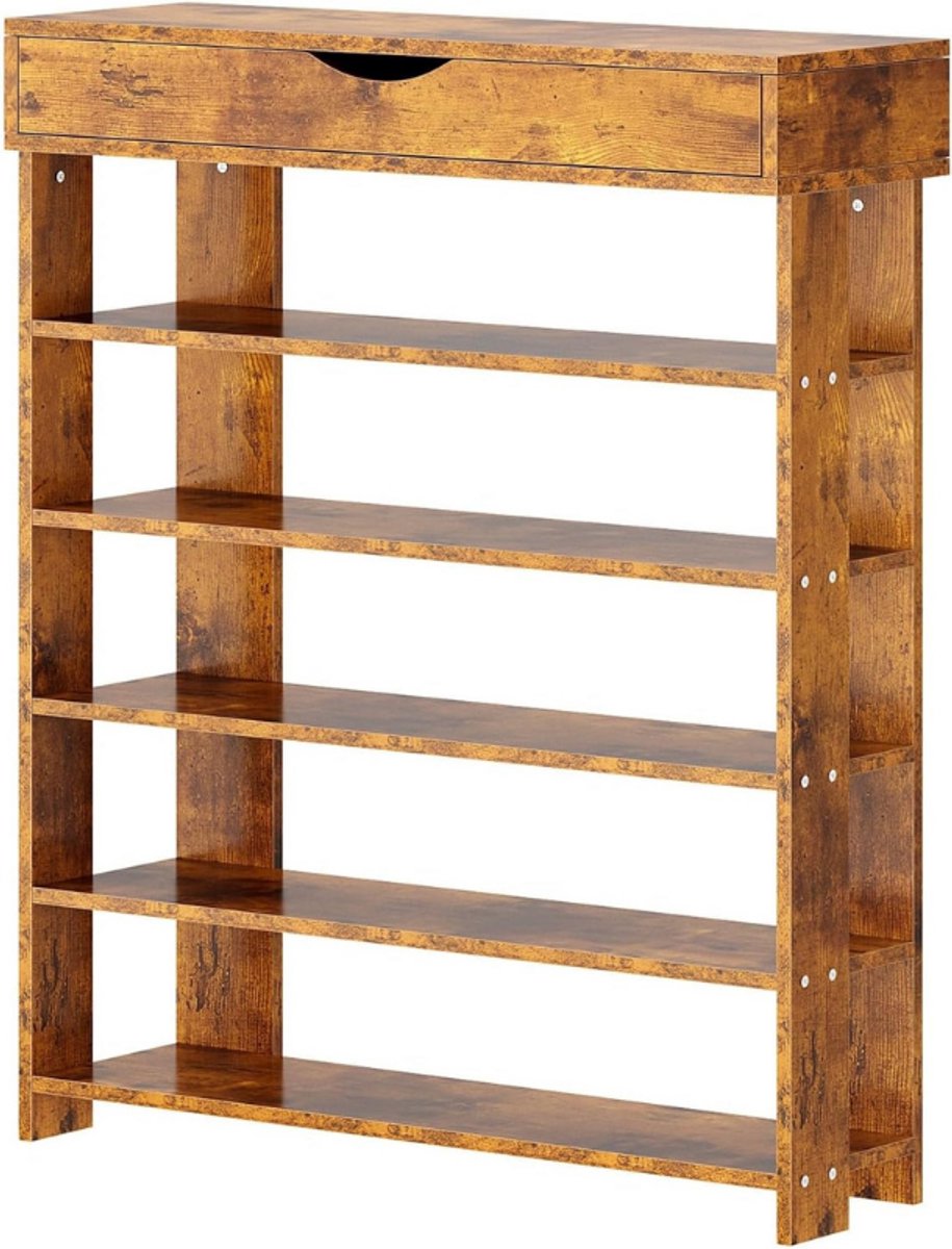 Houten Schoenenrek Met 5 Niveaus - Schoenenkast En Schoenenstandaard - Vrijstaand Rek Voor 20 Paar Schoenen - Ideaal Voor Hal Gang En Trap - 75 X 30 X 94 Cm - Vintage Bruin (8721521226442)