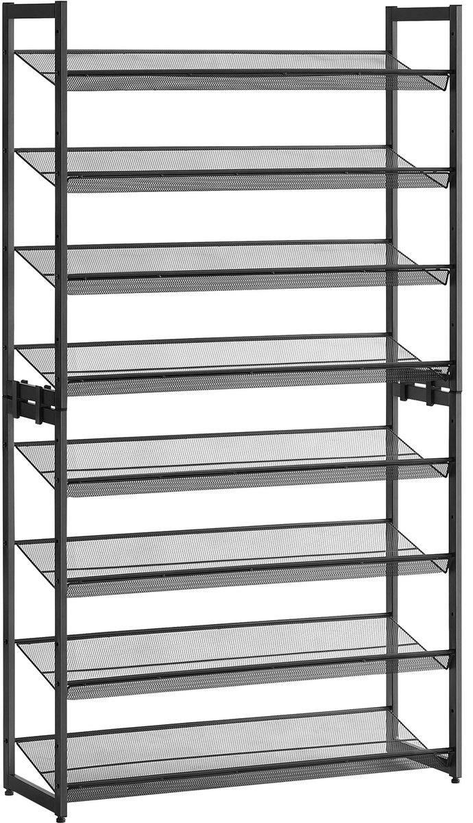 JAQZY Schoenenrek - Schoenen rek - Schoenen Opberger - 8 Verstelbare Roosters - 92,5 × 30,7 × 163,5 cm (L×B×H) - Staal - Zwart (8721527340562)