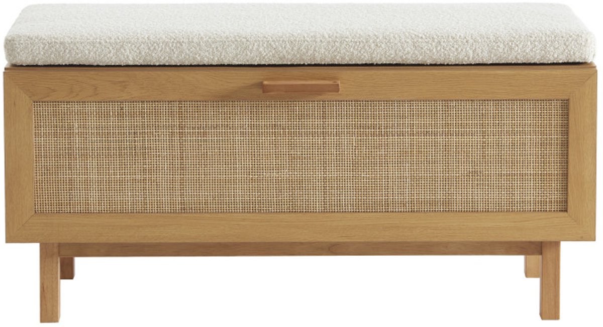 JUNE - Ingangsbank met houten schoenenopberging en gevlochten rugleuning L100cm (3584179082274)