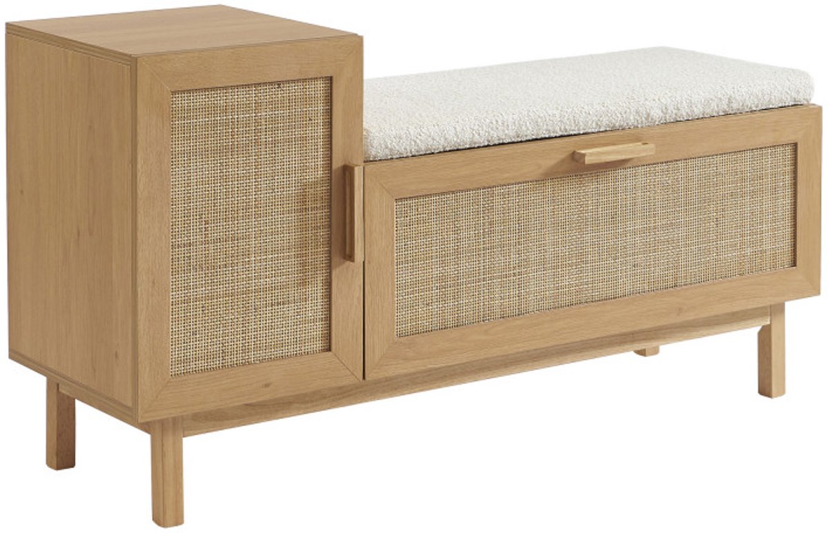 JUNE - Ingangsbank met houten schoenenopberging en gevlochten zitting L120cm (3584179093744)