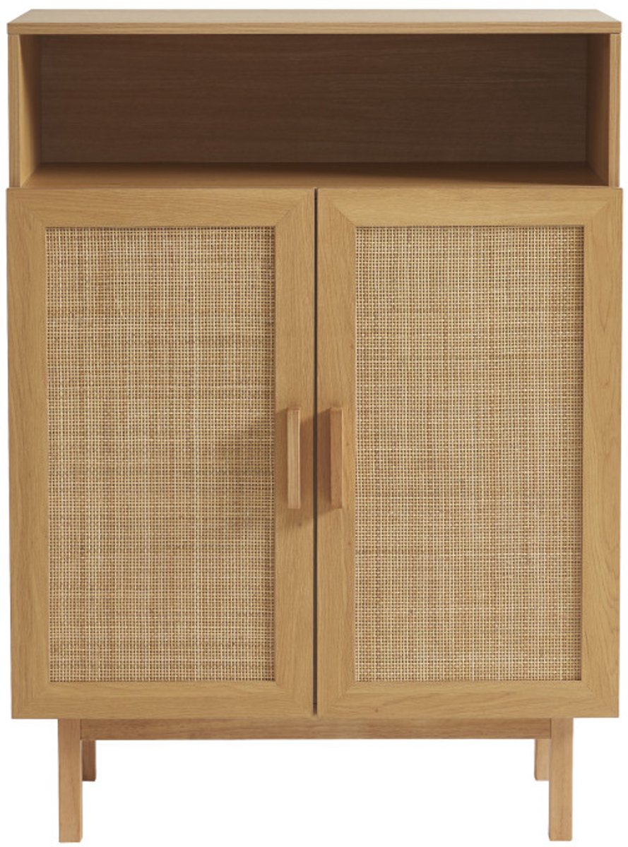 JUNE - Schoenenkast met 2 deuren en 1 vak van hout en rotan L80cm (3584179082304)