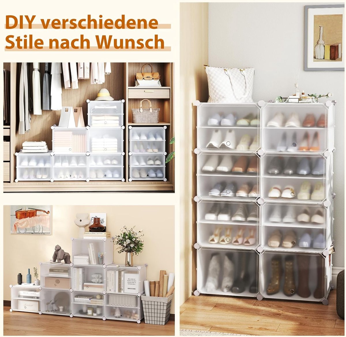 KOMFOTTEU Draagbaar schoenenrek, schoenenkast met 12 vakken en deur, ruimtebesparende schoenenopberging voor hoge hakken, laarzen, pantoffels, DIY schoenenorganizer voor kast, hal & entree (wit) (0672669276371)